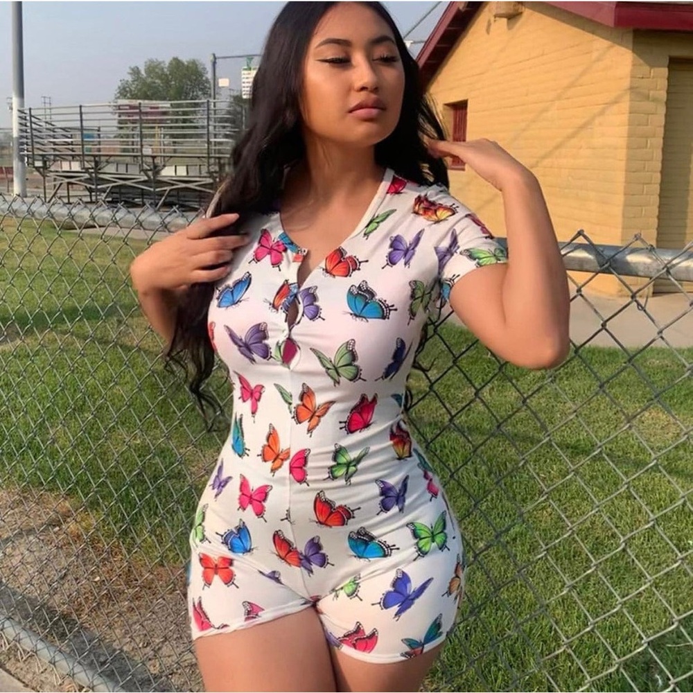 Colorful Butterfly Print Women's Romper
